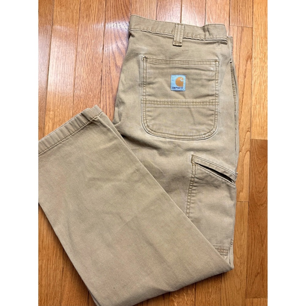 Carhartt Mens 36x30 Tan Relaxed Fit Double Front Utility Work Pants 102802-918